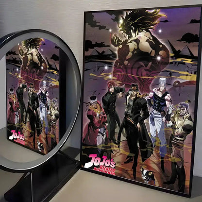 Jojo bizarre adventure canvas poster featuring bold main characters in dramatic poses for living room decor