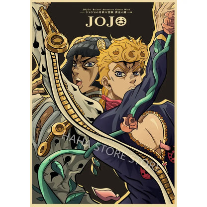 Jojos bizarre adventure golden wind anime characters wall art on kraft paper retro poster for home decor