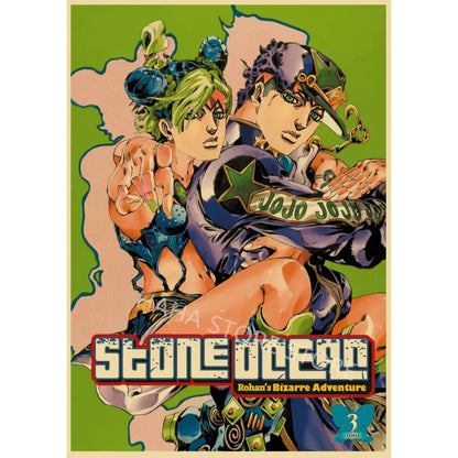 Jojos bizarre adventure stone ocean volume 3 manga cover wall art on vibrant kraft paper for retro decor
