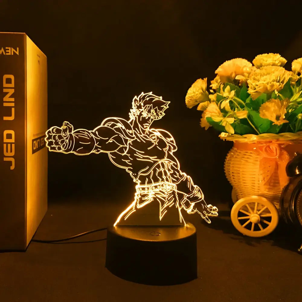 Golden-lit bizarre adventure 3d led night light shaped like muscular anime character with 7-color touch control