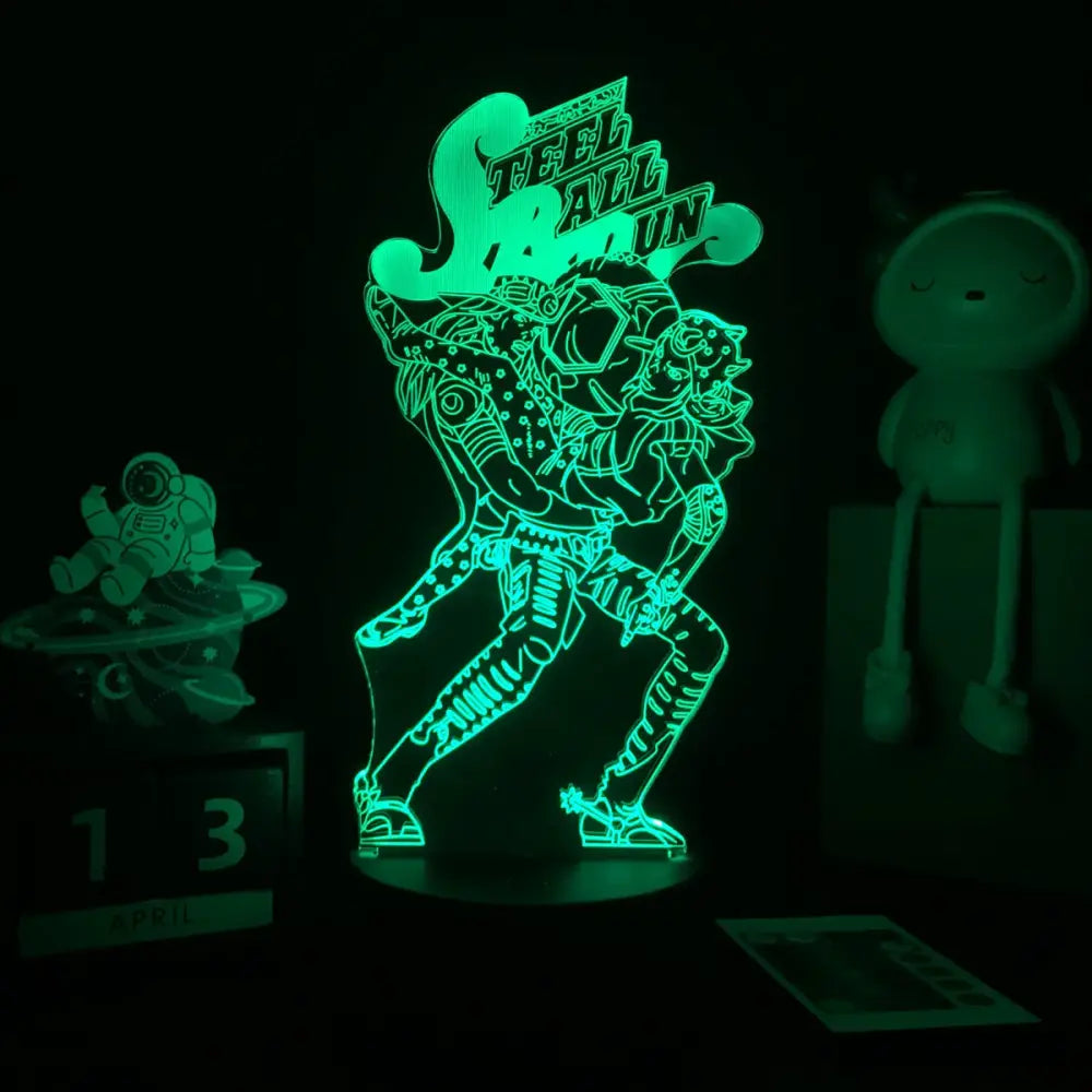 A glowing green 3d acrylic bizarre adventure stand led lamp with 7-color touch control night light and steel ball run text illuminated