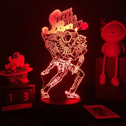 Red glowing 3d led night light featuring a jojo’s bizarre adventure character with 7-color touch control feature