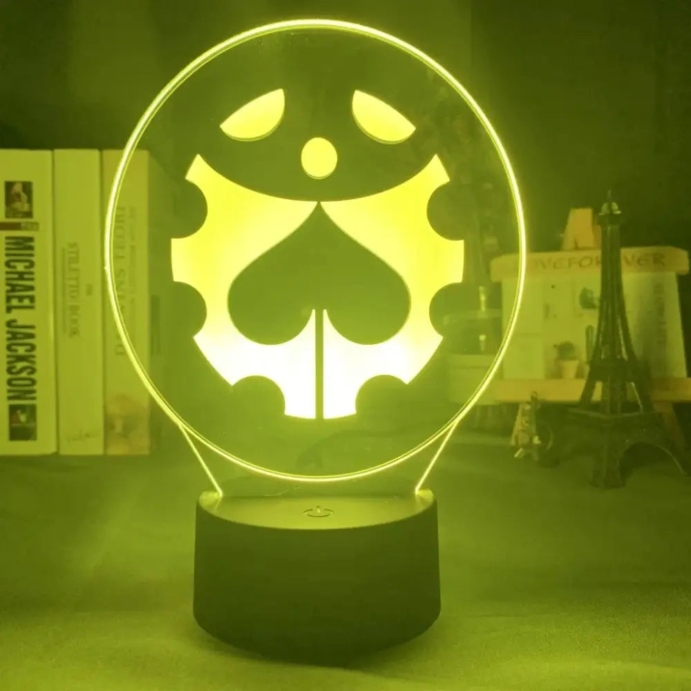 A glowing green 7-color touch control bizarre adventure stand led lamp with a stylized spade symbol night light
