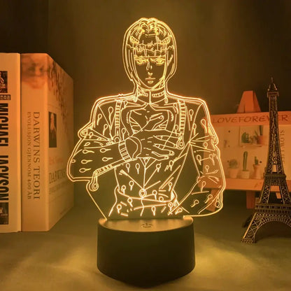 Golden glowing 3d led lamp of jojo’s bizarre adventure stand with intricate line art and 7-color touch control night light