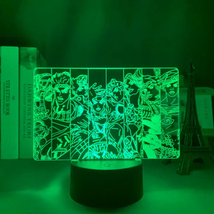 Green-lit 3d led night light featuring bizarre adventure anime designs with 7-color touch control for ambient lighting