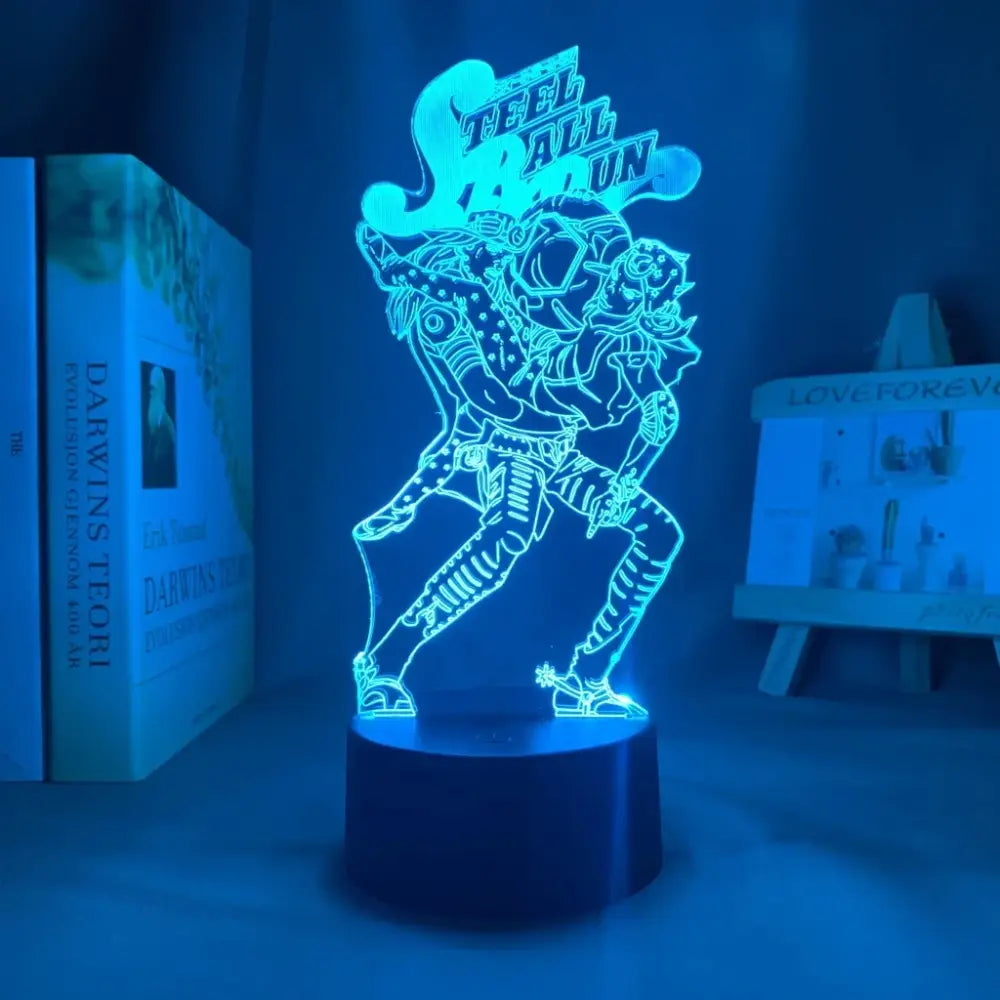 A glowing blue 3d led night light lamp from jojo’s bizarre adventure with 7-color touch control and feel the rain text