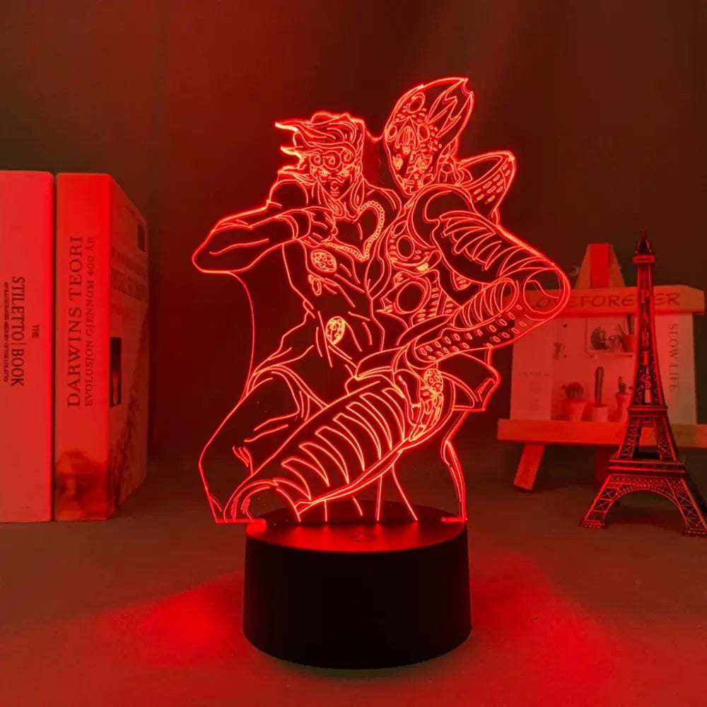 Red glowing 3d led lamp featuring JoJo’s bizarre adventure character design with 7-color touch control night light