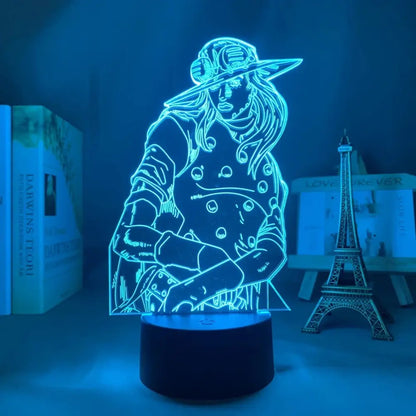 Blue glowing 3d led lamp featuring an illuminated jojo’s bizarre adventure anime character with 7-color touch control night light