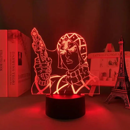 Red glowing 3d led night light featuring jojo’s bizarre adventure anime character with 7-color touch control