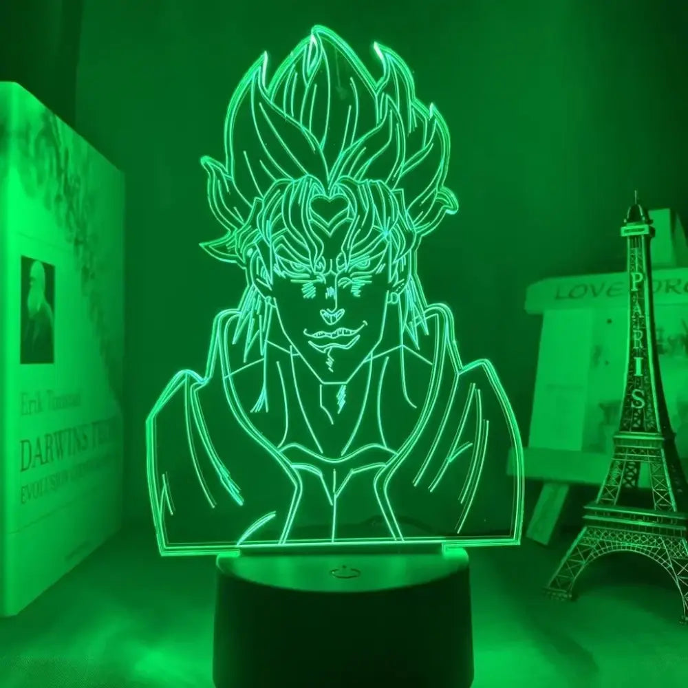 Green-lit 3d led night light featuring a spiky-haired anime character from JoJo’s Bizarre Adventure with 7-color touch control
