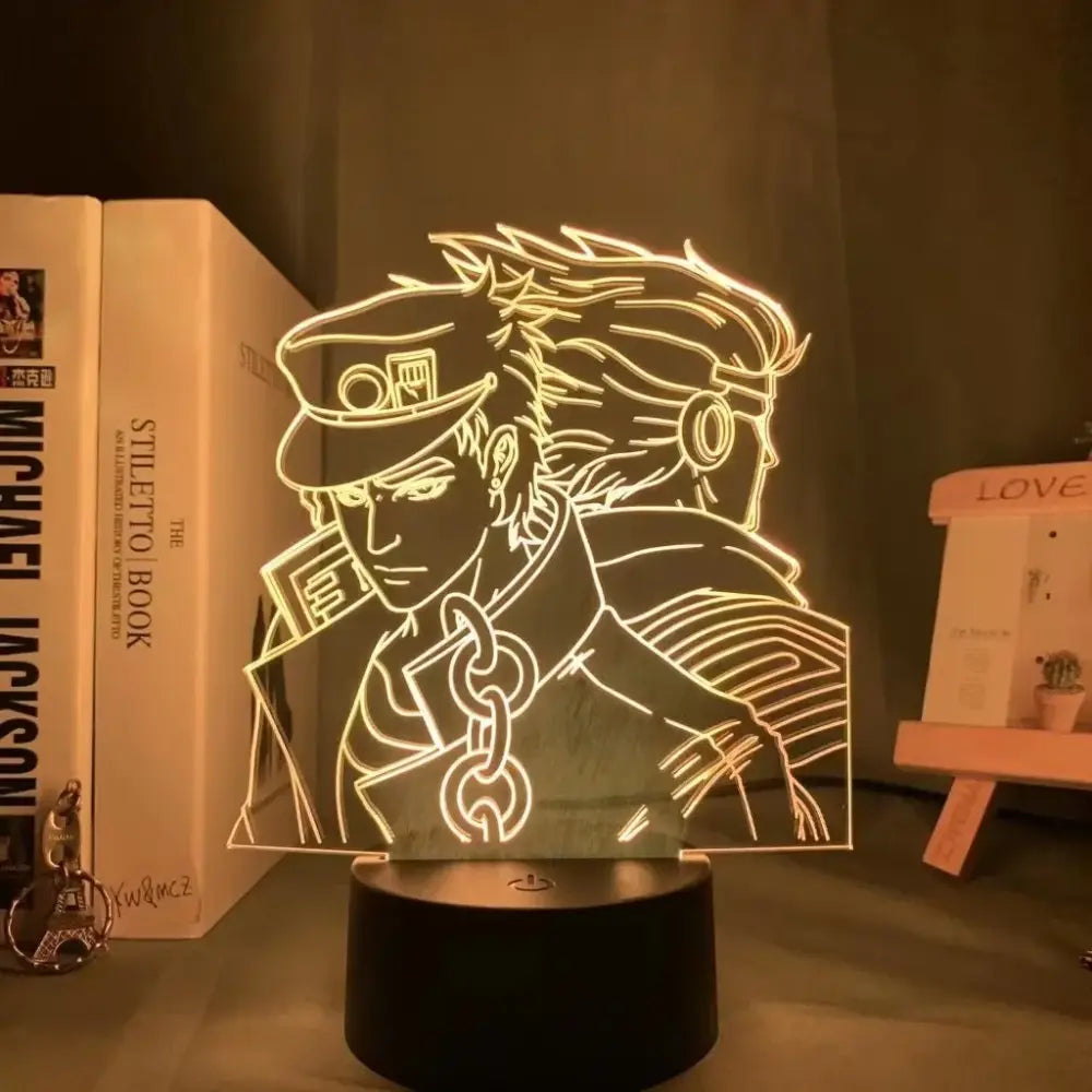 A glowing translucent acrylic led lamp featuring a detailed anime character silhouette from jojo’s bizarre adventure night light with 7-color touch control