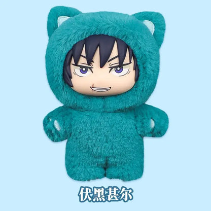 Teal jujutsu kaisen cat ear plushie with chibi anime face from the cat ear plushie blind box collection