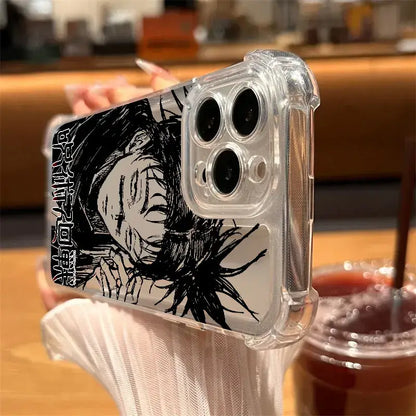 Clear shockproof choso phone case with black ink style jujutsu kaisen choso illustration and bold stylized hair