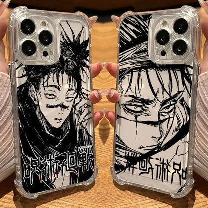 Clear shockproof jujutsu kaisen choso phone case with black and white anime design and red stylized kaisen choso phone title
