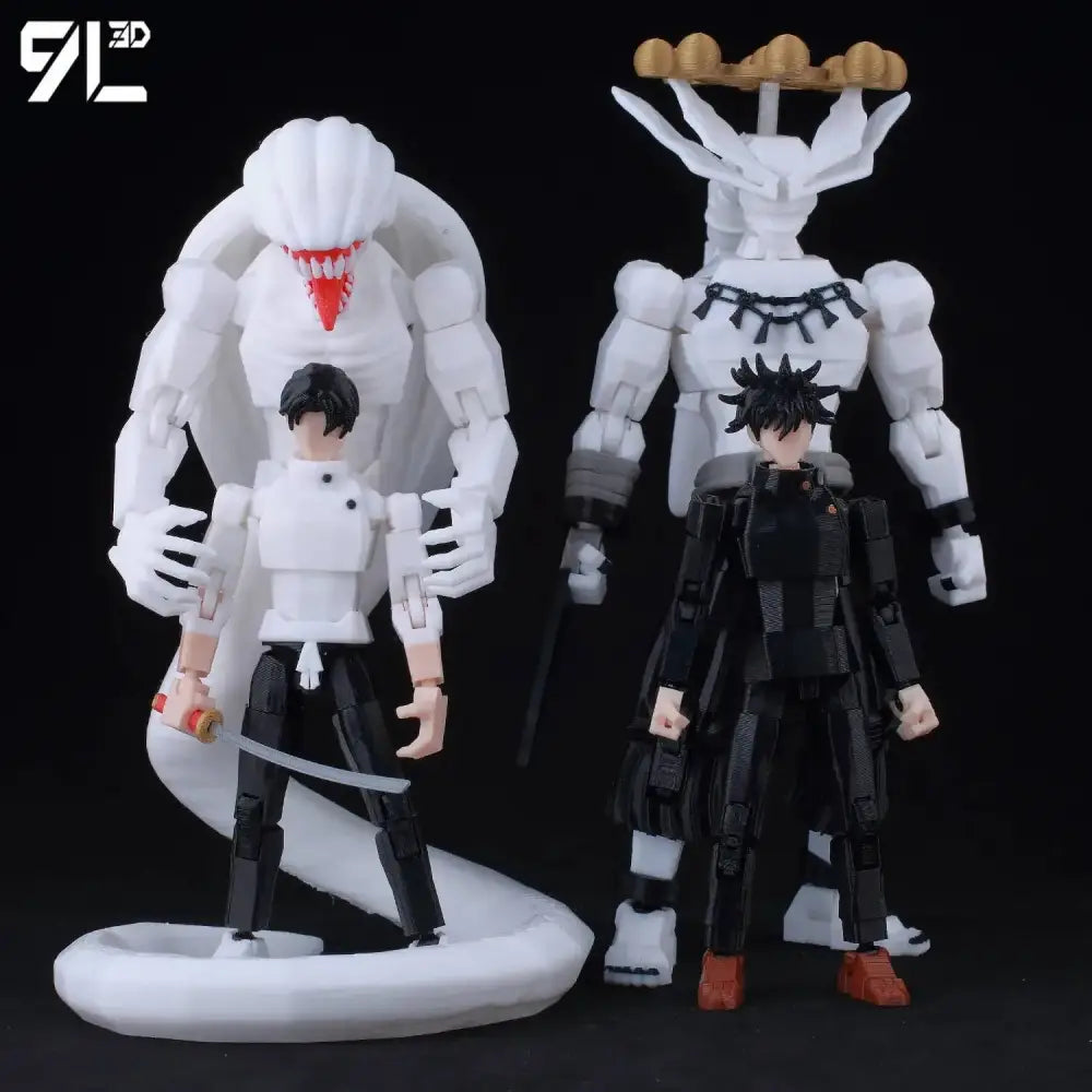 Jujutsu kaisen gojo articulated figure in white plastic with detailed sculpted features and red mouth and black accents