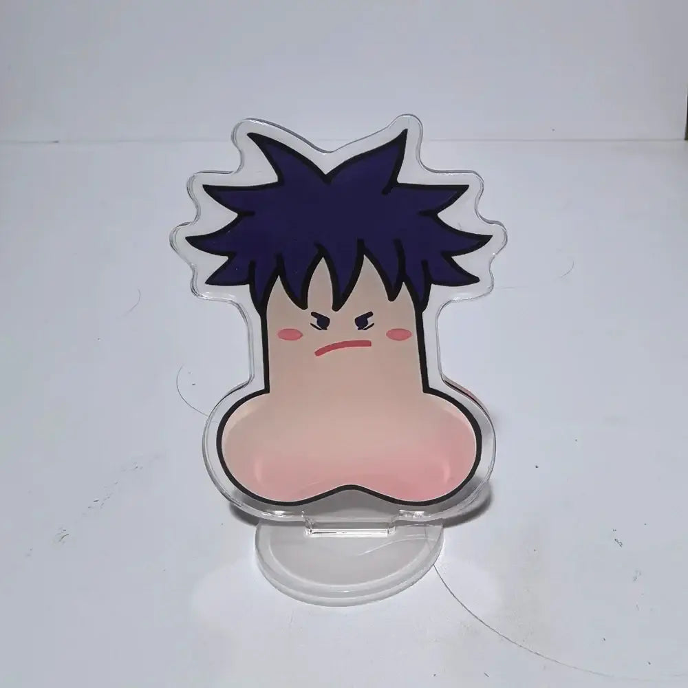 Clear acrylic jujutsu kaisen mini stand featuring a cartoon character with spiky dark blue hair and angry expression