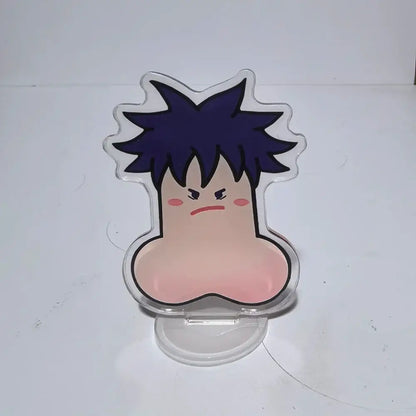 Clear acrylic jujutsu kaisen mini stand featuring a cartoon character with spiky dark blue hair and angry expression