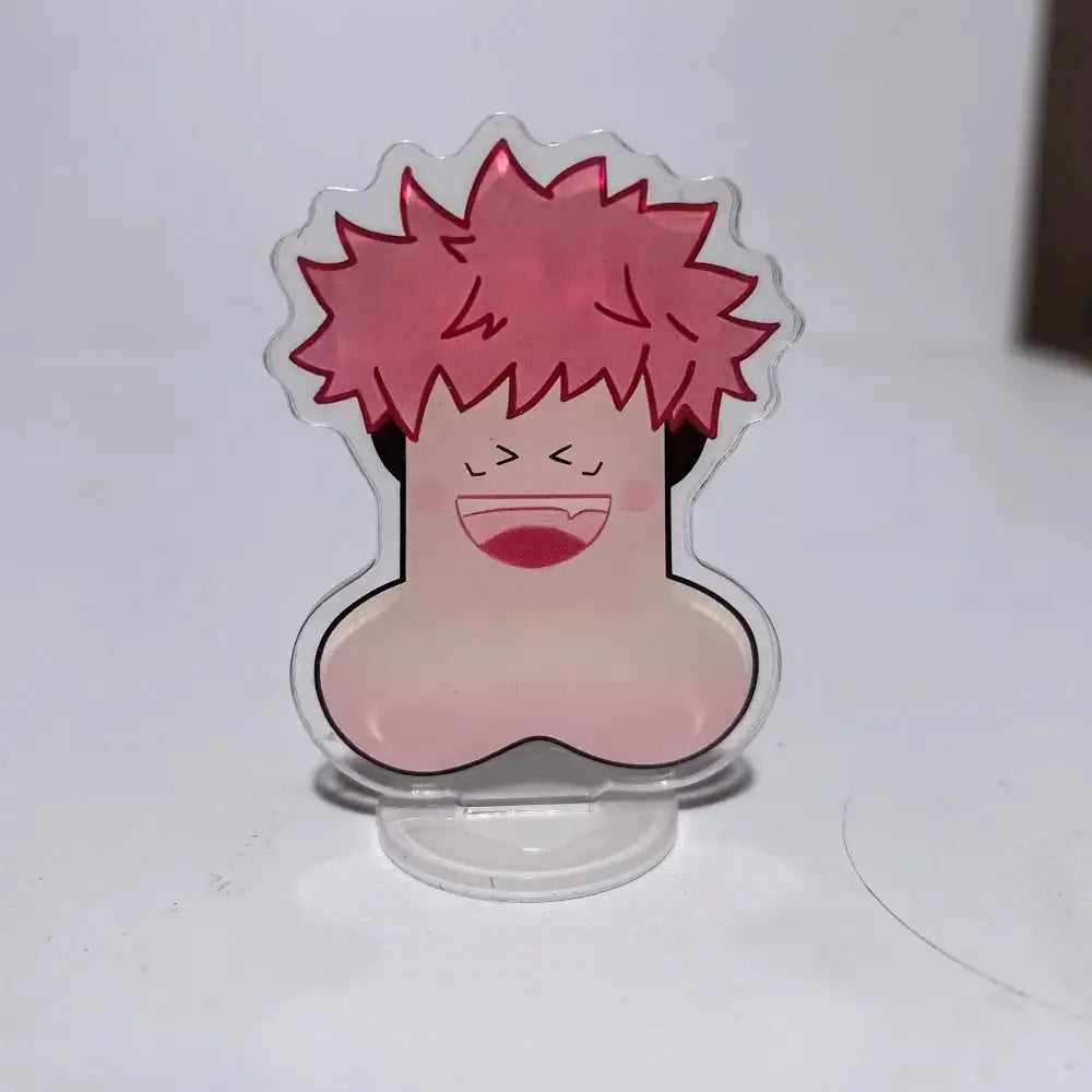 Jujutsu kaisen pink spiky-haired cartoon character acrylic mini stand with smiling face and blush cheeks ornament
