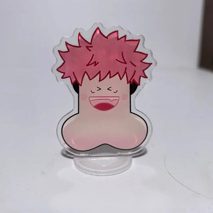 Jujutsu kaisen pink spiky-haired cartoon character acrylic mini stand with smiling face and blush cheeks ornament