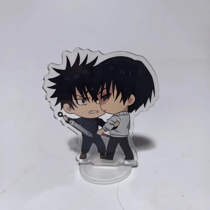 Clear acrylic stand featuring two chibi jujutsu kaisen characters with spiky black hair in a compact 8cm design