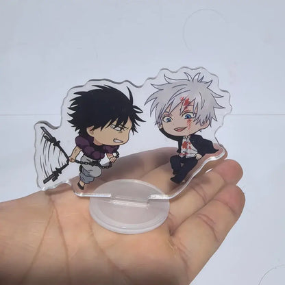 Clear acrylic stand featuring jujutsu kaisen chibi characters in compact 8cm size for desktop display