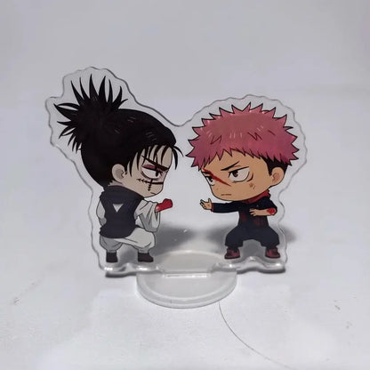 Jujutsu kaisen clear acrylic stand featuring two chibi anime characters with spiky hair in compact 8cm size