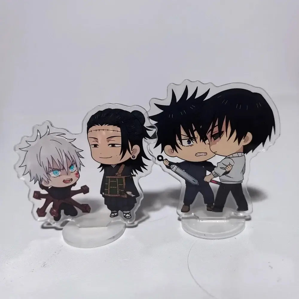 Clear acrylic stand featuring chibi jujutsu kaisen gojo and nanami characters compact 8cm mini ornament