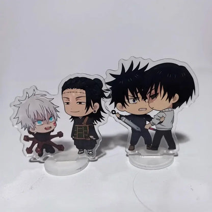 Clear acrylic stand featuring chibi jujutsu kaisen gojo and nanami characters compact 8cm mini ornament