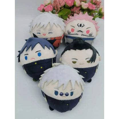 Cute jujutsu kaisen gojo plush doll keychains in white pink blue and black soft fabric stuffed toy