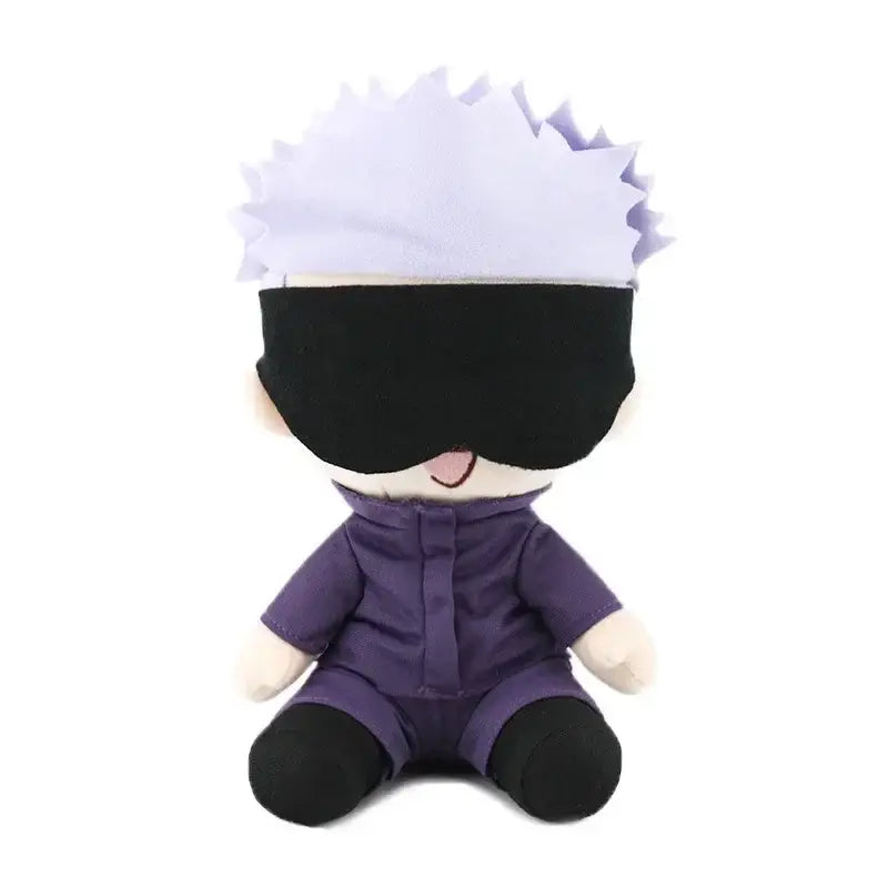 Jujutsu kaisen gojo plush doll with spiky white hair black blindfold purple outfit soft cotton plush toy