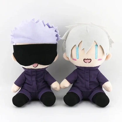 Jujutsu kaisen plush doll set featuring soft cotton two dolls in purple outfits with lavender and white hair details