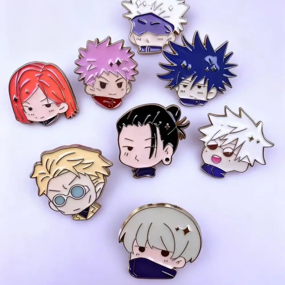 A colorful jujutsu kaisen chibi enamel pins collection featuring alloy brooch metal badges with varied characters