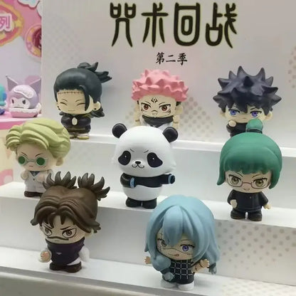 Chibi-style jujutsu kaisen gojo satoru blind box doll featuring colorful collectible figures with distinct hairstyles and outfits