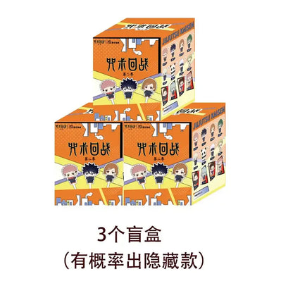 Orange cardboard blind box dolls featuring chibi gojo satoru from jujutsu kaisen season 2 stacked in a pyramid