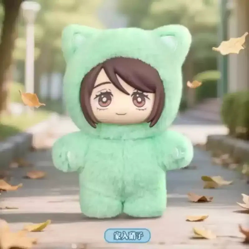 Soft mint-green plush pendant with cat ears and cute face from jujutsu kaisen cat park party collection