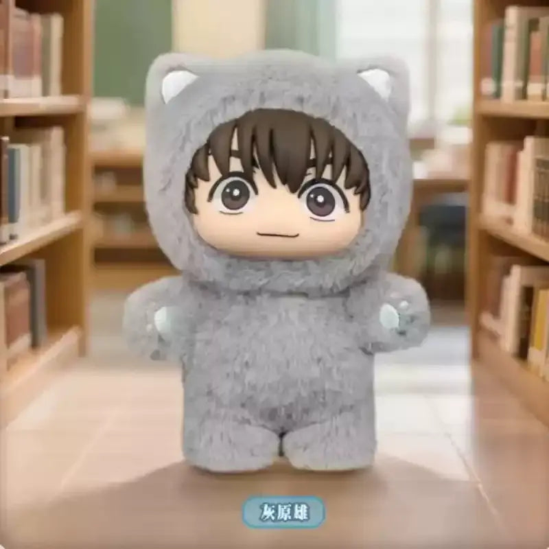 Gray plush pendant with cat ears and brown hair featuring soft texture from jujutsu kaisen cat park party collection