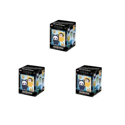Black rectangular plush pendant boxes with colorful jujutsu kaisen characters on cat park party design
