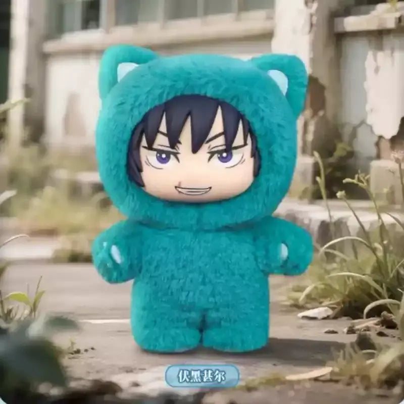 Turquoise plush pendant with cat ears and chibi anime face from jujutsu kaisen cat park party collection