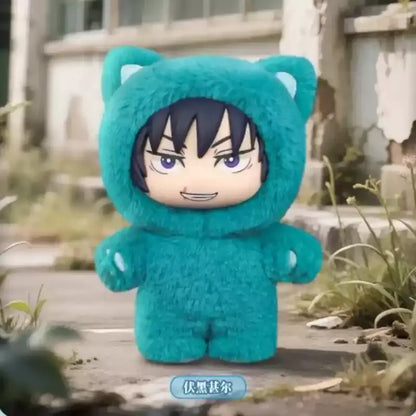 Turquoise plush pendant with cat ears and chibi anime face from jujutsu kaisen cat park party collection