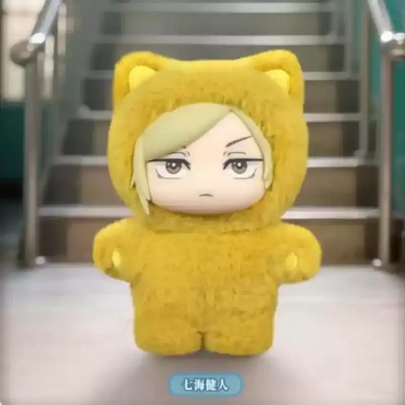 Yellow plush pendant with cat ears and blonde hair made of soft fabric from jujutsu kaisen cat park party
