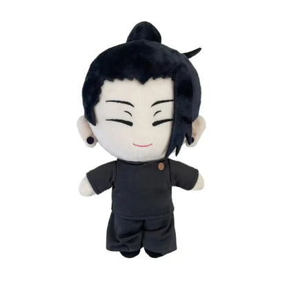 Black plush doll with short hair and smiling face dressed in black clothing from jujutsu kaisen gojo satoru geto suguru plush