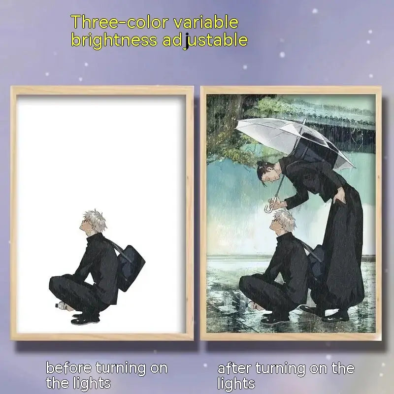 Framed jujutsu kaisen gojo satoru led light frame features two black outfit characters with design variants for bedroom decor