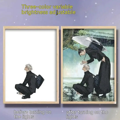 Framed jujutsu kaisen gojo satoru led light frame features two black outfit characters with design variants for bedroom decor