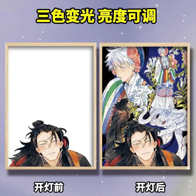 A jujutsu kaisen gojo satoru led light frame with white hair character and usb plug-in for bedroom decor