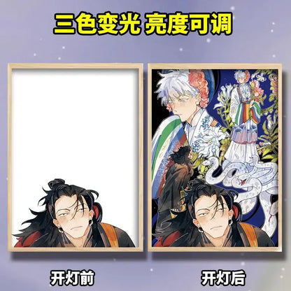 A jujutsu kaisen gojo satoru led light frame with white hair character and usb plug-in for bedroom decor