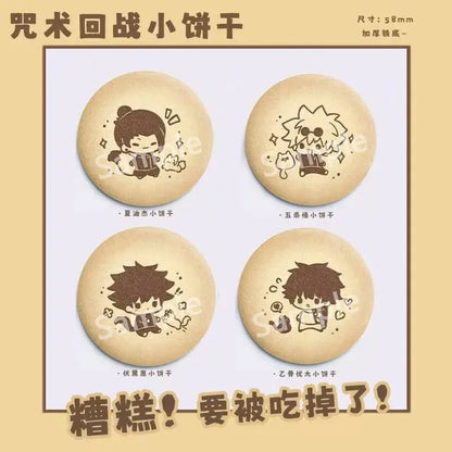 Round light brown cookies with dark brown engraved jujutsu kaisen gojo satoru anime character designs