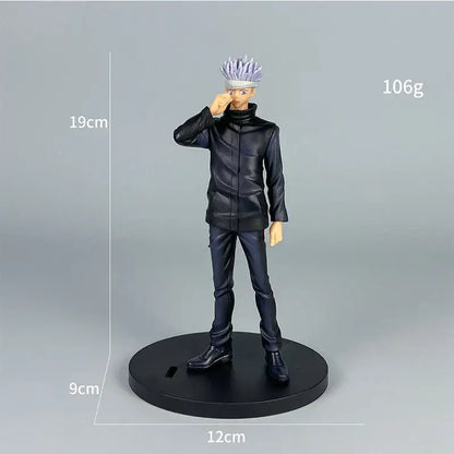 Black plastic jujutsu kaisen gojo satoru figure with spiky silver hair and high-collared jacket noodle stopper base