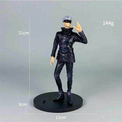 Black glossy jujutsu kaisen gojo satoru figure with spiky purple hair and mask noodle stopper figure set