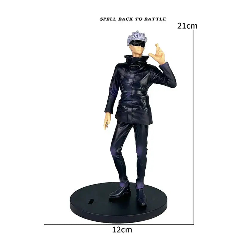 21cm tall black glossy jujutsu kaisen gojo satoru figure set with silver hair and blindfold in display quality pose