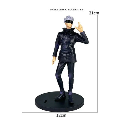 21cm tall black glossy jujutsu kaisen gojo satoru figure set with silver hair and blindfold in display quality pose